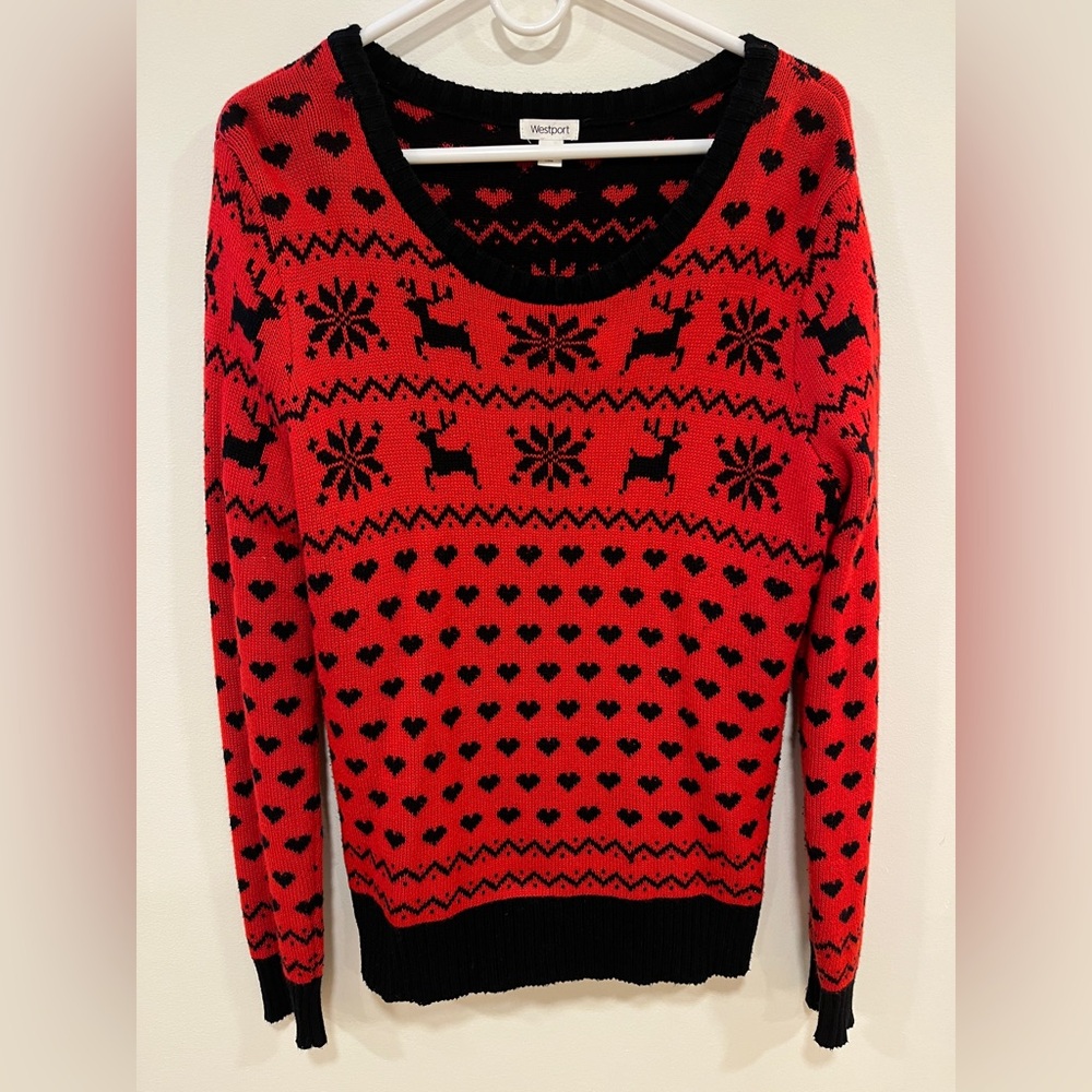 Westport Red and Black Reindeer Pattern Sweater